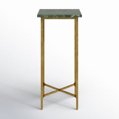 End Table, Marble Top in Green with Distressed Gold Iron Base