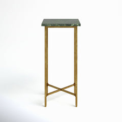 End Table, Marble Top in Green with Distressed Gold Iron Base