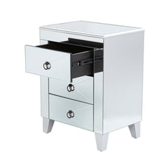 End Table, Mirrored Glass and Manufactured Wood with Three Drawers in Gray