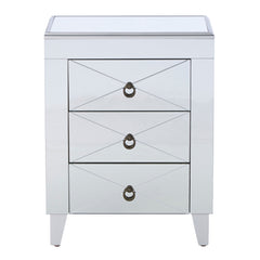 End Table, Mirrored Glass and Manufactured Wood with Three Drawers in Gray