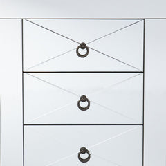 End Table, Mirrored Glass and Manufactured Wood with Three Drawers in Gray