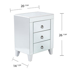 End Table, Mirrored Glass and Manufactured Wood with Three Drawers in Gray