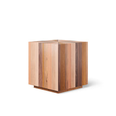 End Table, Mixed Solid Wood Veneer, Square Drum Base, Natural