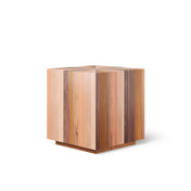 End Table, Mixed Solid Wood Veneer, Square Drum Base, Natural