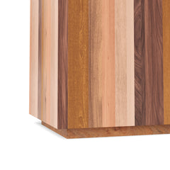 End Table, Mixed Solid Wood Veneer, Square Drum Base, Natural