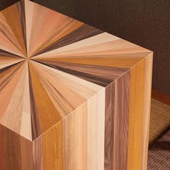 End Table, Mixed Solid Wood Veneer, Square Drum Base, Natural