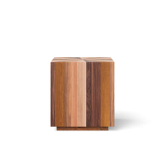 End Table, Mixed Solid Wood Veneer, Square Drum Base, Natural