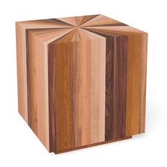 End Table, Mixed Solid Wood Veneer, Square Drum Base, Natural