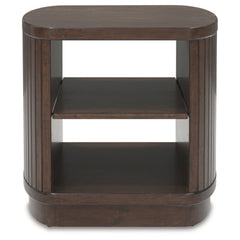 End Table, Oval with Lower Shelf, Dark Brown Wood Top with Brown Base