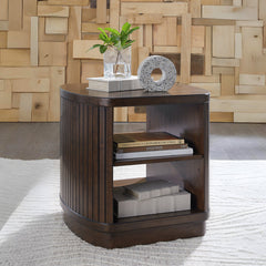 End Table, Oval with Lower Shelf, Dark Brown Wood Top with Brown Base