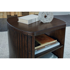 End Table, Oval with Lower Shelf, Dark Brown Wood Top with Brown Base