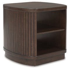 End Table, Oval with Lower Shelf, Dark Brown Wood Top with Brown Base