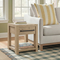 End Table, Pale Oak Finish with Drawer and Shelf