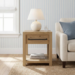 End Table, Pale Oak Finish with Drawer and Shelf