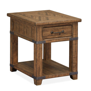 End Table, Pine Wood, 1 Drawer and Shelf, Brown Farmhouse Timber Finish