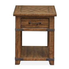 End Table, Pine Wood, 1 Drawer and Shelf, Brown Farmhouse Timber Finish