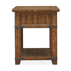 End Table, Pine Wood, 1 Drawer and Shelf, Brown Farmhouse Timber Finish