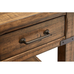 End Table, Pine Wood, 1 Drawer and Shelf, Brown Farmhouse Timber Finish