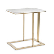 End Table, Rectangular, White Marble Top with Polished Steel Base