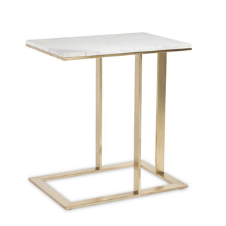 End Table, Rectangular, White Marble Top with Polished Steel Base