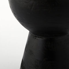 End Table, Round Acacia Wood with Dark Charcoal Drum Base