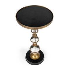 End Table, Round, Black Granite Top, Gold Acrylic and Iron Pedestal Base