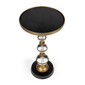 End Table, Round, Black Granite Top, Gold Acrylic and Iron Pedestal Base