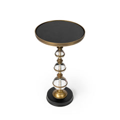 End Table, Round, Black Granite Top, Gold Acrylic and Iron Pedestal Base