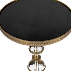 End Table, Round, Black Granite Top, Gold Acrylic and Iron Pedestal Base
