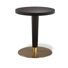 End Table, Round, Black Manufactured Wood Top with Brass Drum Base