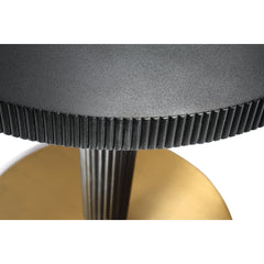 End Table, Round, Black Manufactured Wood Top with Brass Drum Base