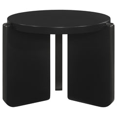 End Table, Round, Black Solid Wood with Three Legs