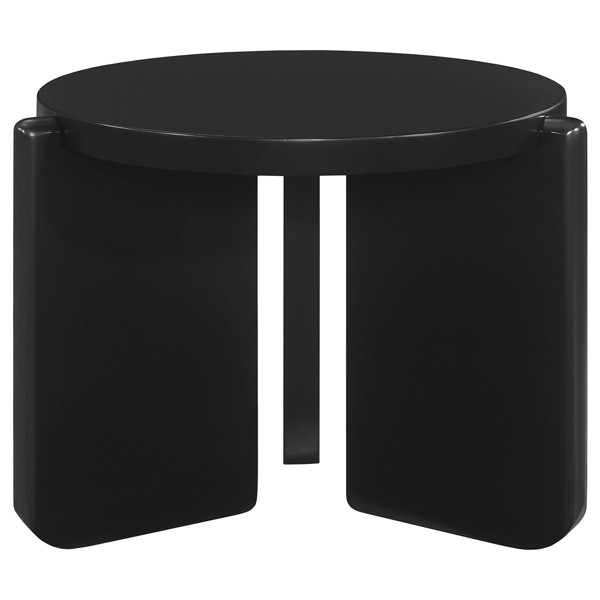End Table, Round, Black Solid Wood with Three Legs