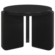 End Table, Round, Black Solid Wood with Three Legs