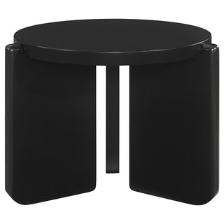 End Table, Round, Black Solid Wood with Three Legs