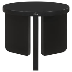 End Table, Round, Black Solid Wood with Three Legs