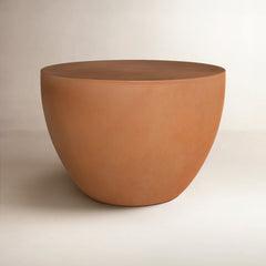 End Table, Round Concrete Drum Base in Terracotta