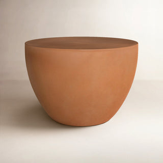 End Table, Round Concrete Drum Base in Terracotta