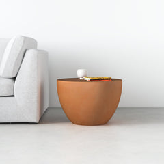 End Table, Round Concrete Drum Base in Terracotta