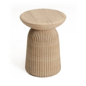 End Table, Round Fluted Concrete Pedestal in Faux Travertine