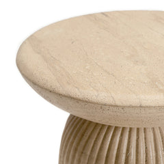 End Table, Round Fluted Concrete Pedestal in Faux Travertine