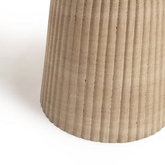 End Table, Round Fluted Concrete Pedestal in Faux Travertine