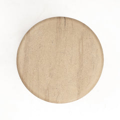 End Table, Round Fluted Concrete Pedestal in Faux Travertine