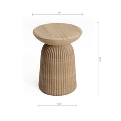End Table, Round Fluted Concrete Pedestal in Faux Travertine