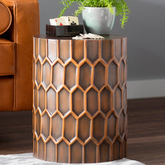 End Table, Round Iron and Copper with Antique Copper Finish