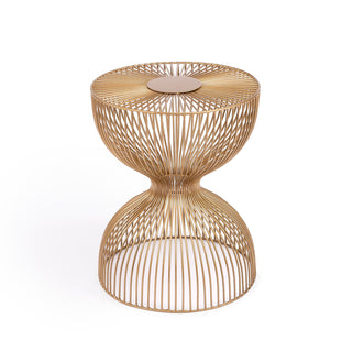 End Table, Round Iron Pedestal, Gold Finish