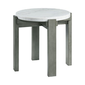 End Table, Round Marble Top, Gray Wood Base