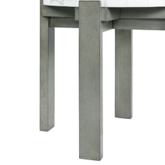 End Table, Round Marble Top, Gray Wood Base