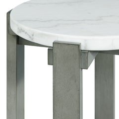 End Table, Round Marble Top, Gray Wood Base