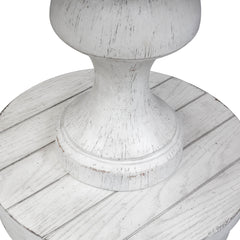 End Table, Round Oak Veneer Top with White Pedestal Base